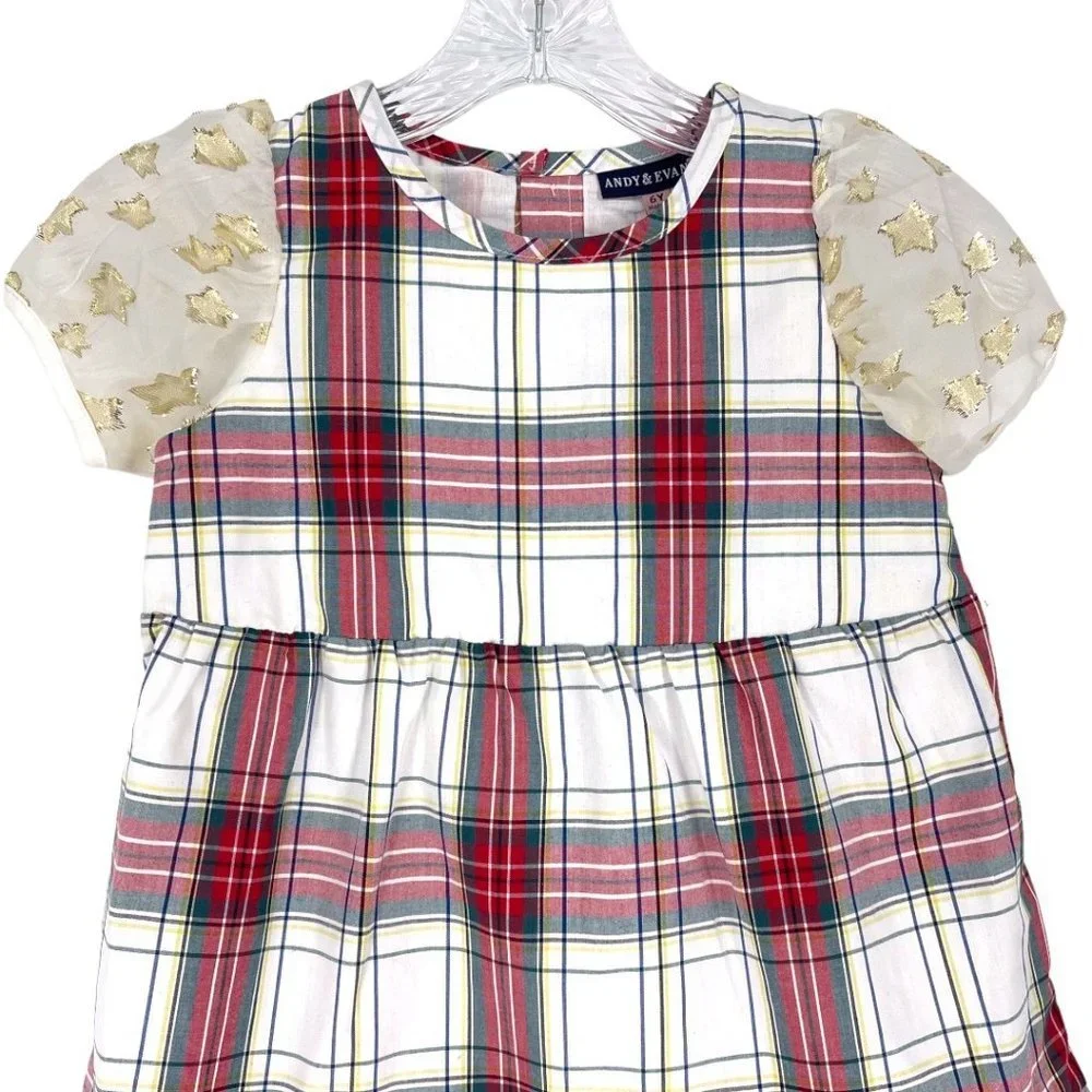 Andy & Evan Plaid Tiered Dress Puff Sleeves NWT Sz 6Y